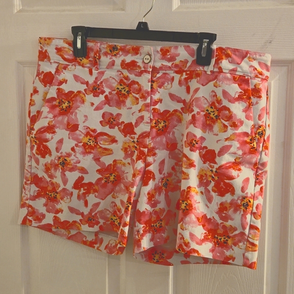 Isaac Mizrahi Pants - Isaac Mizrahi High-Waist Floral Print Shorts - White, Pink, Orange, Yellow